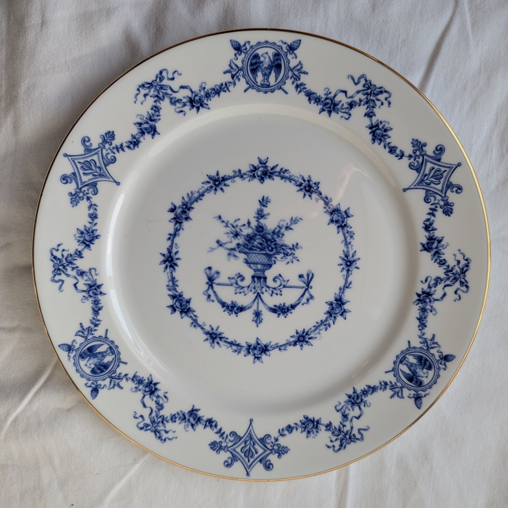 Rorstrand Sweden Porcelain Blue Floral Gold Trim Dinner Plate